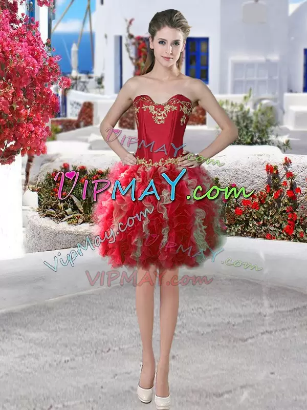 Floor Length Lace Up Sweet 16 Dresses Red for Military Ball and Sweet 16 and Quinceanera with Beading