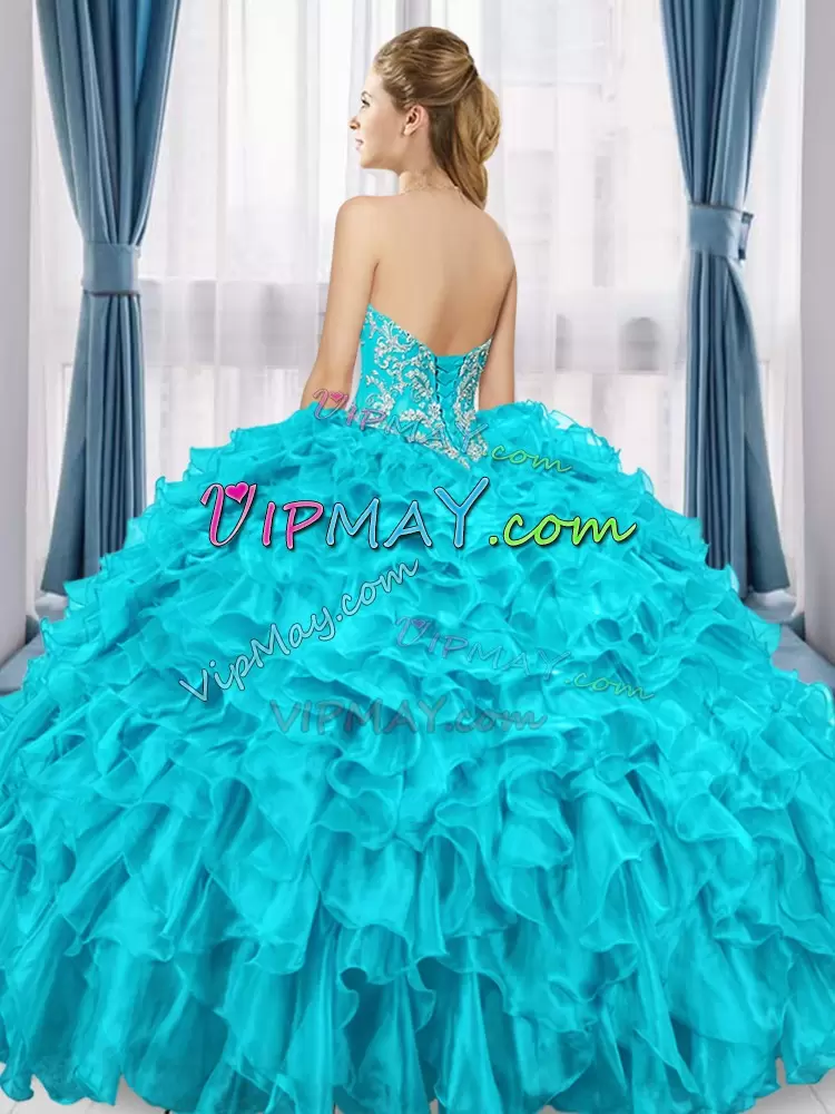 Discount Ball Gowns Quinceanera Gown Red Sweetheart Organza Sleeveless Floor Length Lace Up