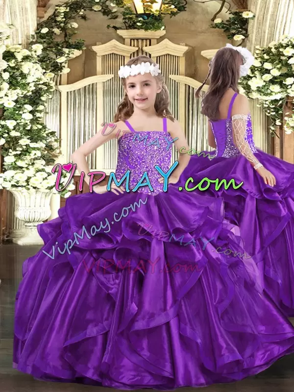 Glorious Purple Vestidos de Quinceanera Military Ball and Sweet 16 and Quinceanera with Beading and Ruffles Sweetheart Sleeveless Lace Up