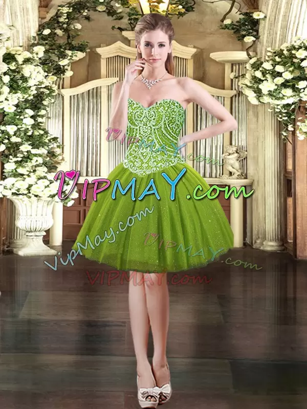 Olive Green Sleeveless Floor Length Beading Lace Up Quinceanera Gowns Sweetheart