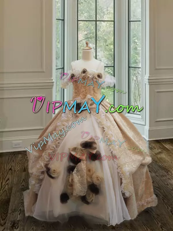 Off The Shoulder Sleeveless Organza and Lace Pageant Dress for Teens Lace and Ruffles and Hand Made Flower Clasp Handle