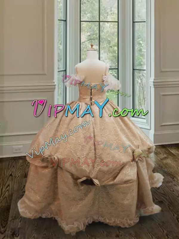 Off The Shoulder Sleeveless Organza and Lace Pageant Dress for Teens Lace and Ruffles and Hand Made Flower Clasp Handle