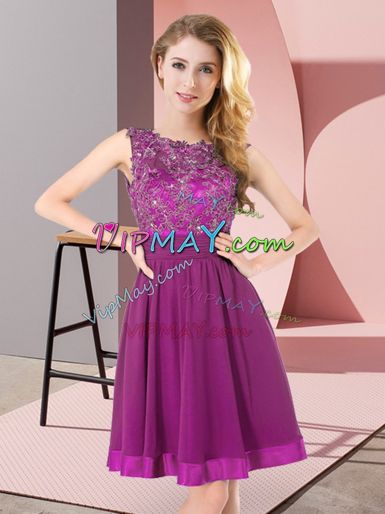 Chiffon Scoop Sleeveless Backless Beading and Appliques Bridesmaids Dress in Purple