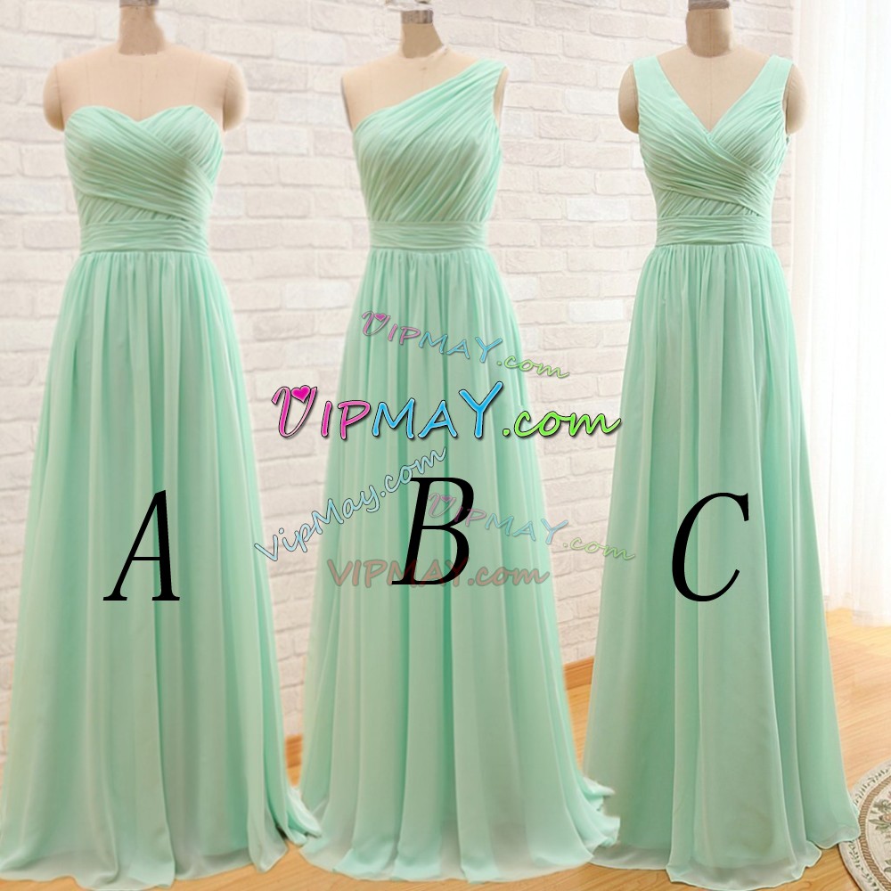 On Sale Sweetheart Sleeveless Bridesmaids Dress Floor Length Ruching Apple Green Chiffon