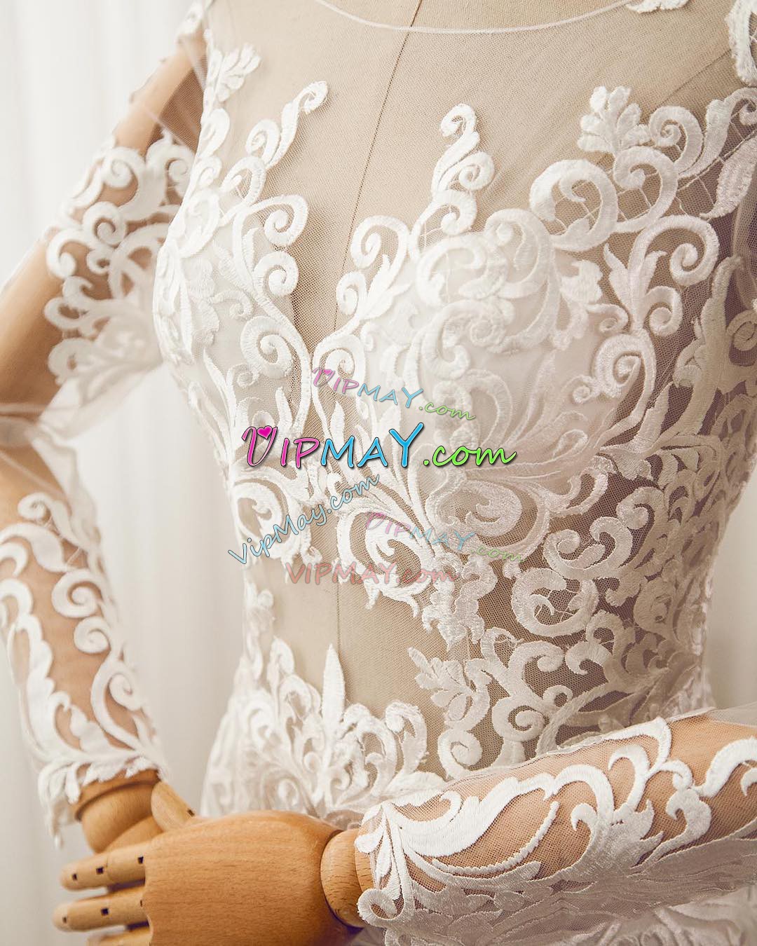 White Bridal Gown Wedding Party with Appliques Scoop Long Sleeves Clasp Handle