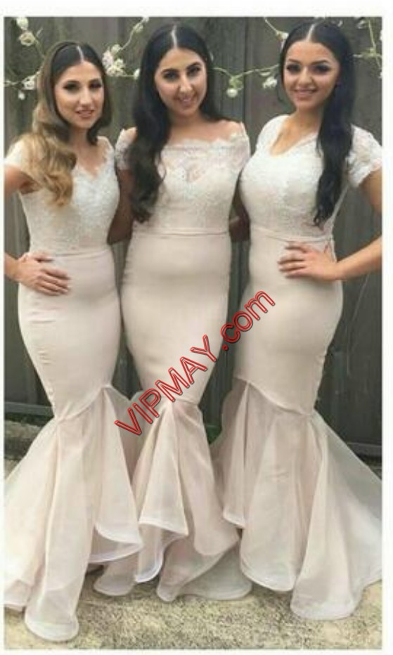 Dramatic V-neck Short Sleeves Tulle Wedding Party Dress Lace Clasp Handle