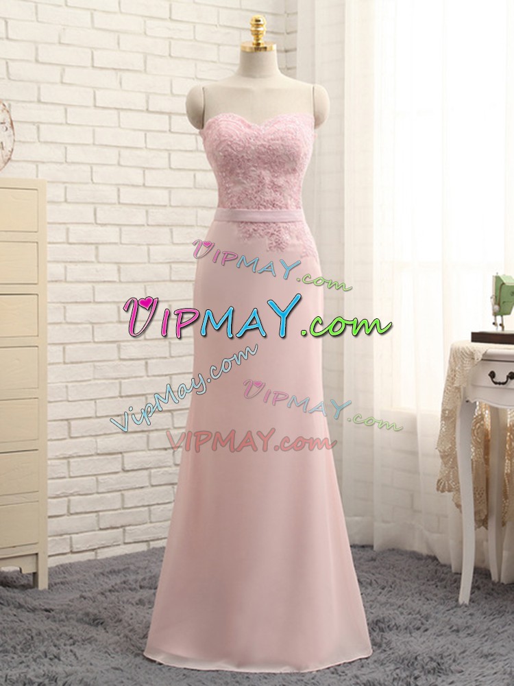 Best Selling Chiffon Sleeveless Floor Length Quinceanera Court of Honor Dress and Lace