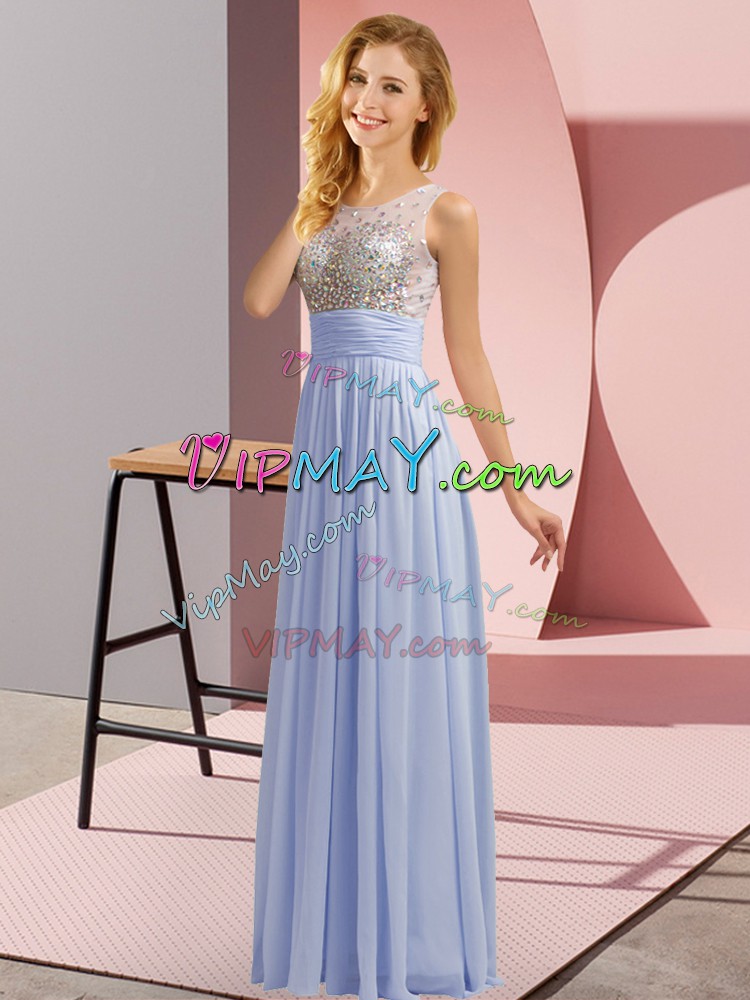 Sophisticated Sleeveless Scoop Side Zipper Floor Length Beading Wedding Party Dress Scoop