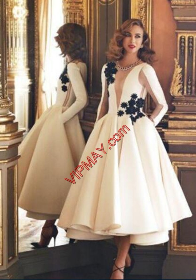 White Long Sleeves Beading and Lace Floor Length Celebrity Style Dress