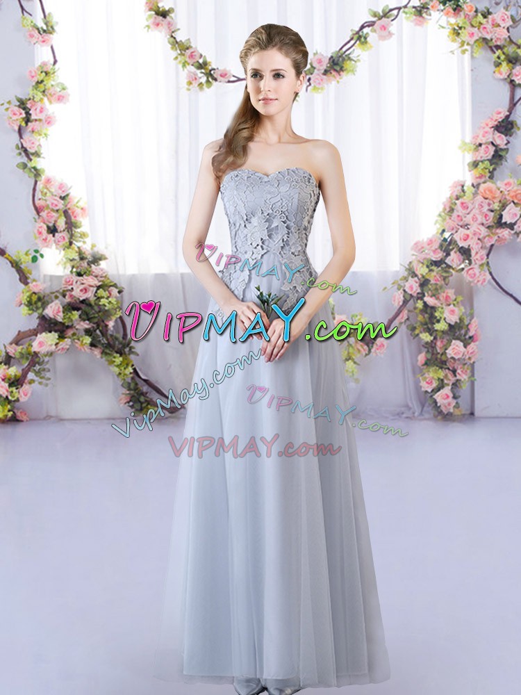 Grey Sleeveless Tulle Lace Up Wedding Party Dress for Prom and Party and Wedding Party