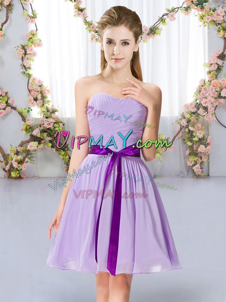 Free and Easy Sweetheart Sleeveless Damas Dress Mini Length Belt Lavender Chiffon