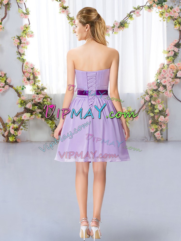 Free and Easy Sweetheart Sleeveless Damas Dress Mini Length Belt Lavender Chiffon