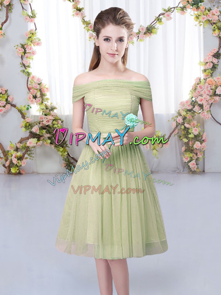 Wonderful Off The Shoulder Short Sleeves Tulle Wedding Party Dress Belt Lace Up