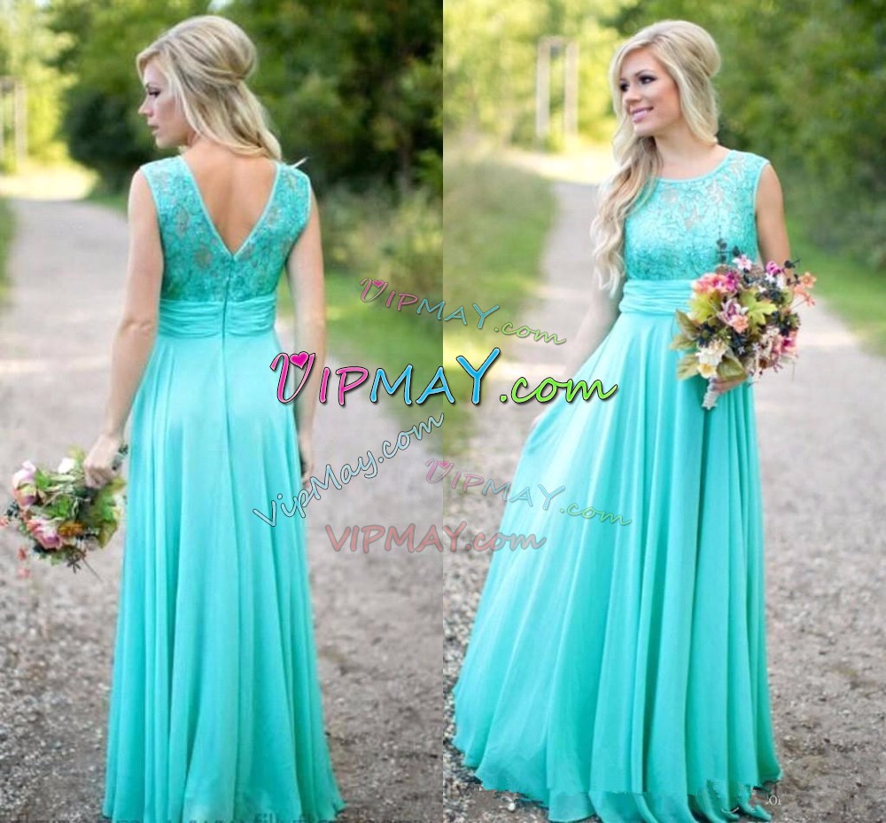 Hot Selling Sleeveless Scoop Zipper Floor Length Lace Bridesmaids Dress Scoop