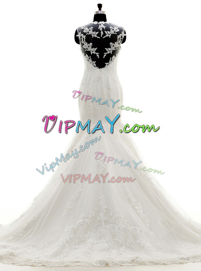 Spectacular Cap Sleeves V-neck Brush Train Side Zipper With Train Lace and Appliques Wedding Gowns V-neck