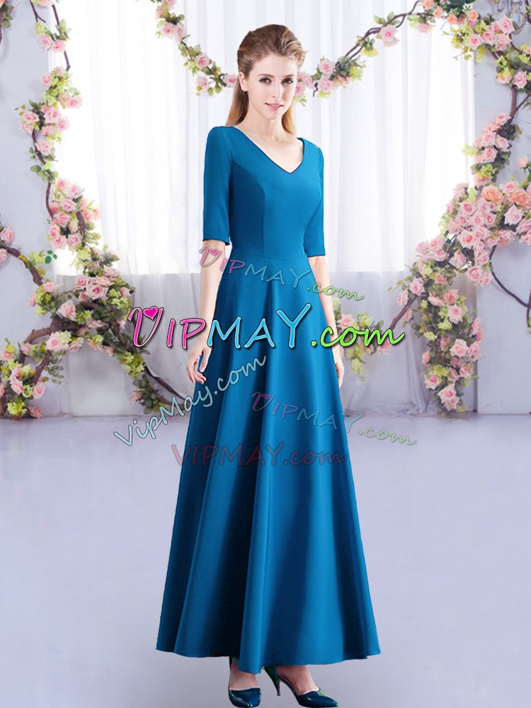 Ankle Length Zipper Bridesmaid Dress Teal for Wedding Party with Ruching