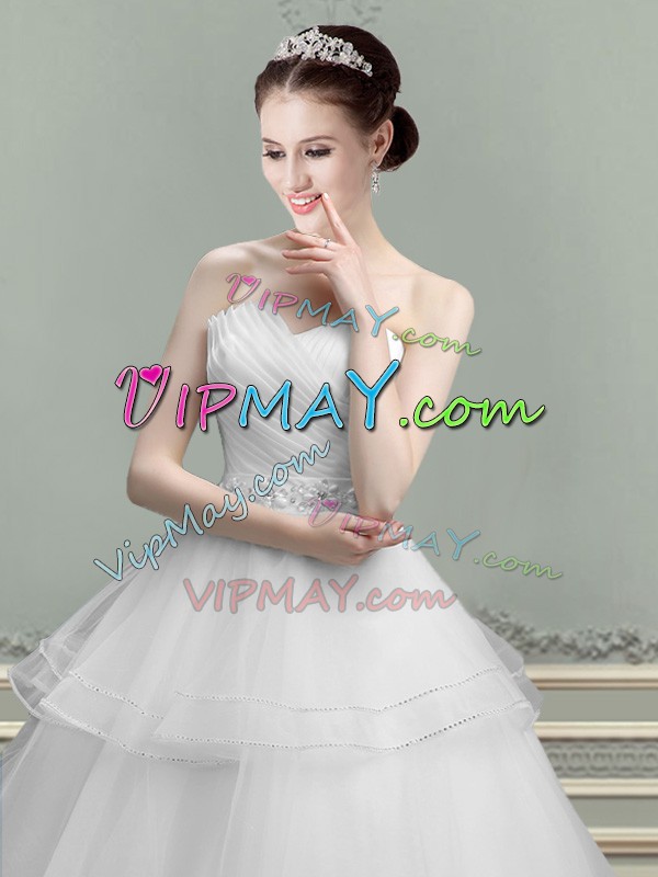 Flirting White Wedding Dresses Wedding Party with Beading and Ruching Sweetheart Sleeveless Lace Up