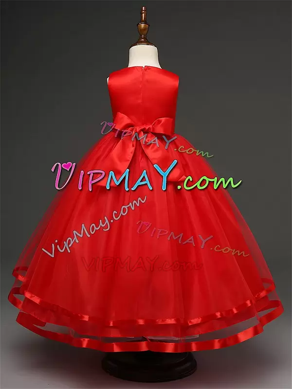 Trendy Tulle Sleeveless Floor Length Pageant Dress for Teens and Hand Made Flower