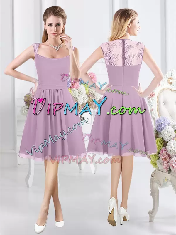 Pretty Ruching Quinceanera Dama Dress Lavender Zipper Sleeveless High Low