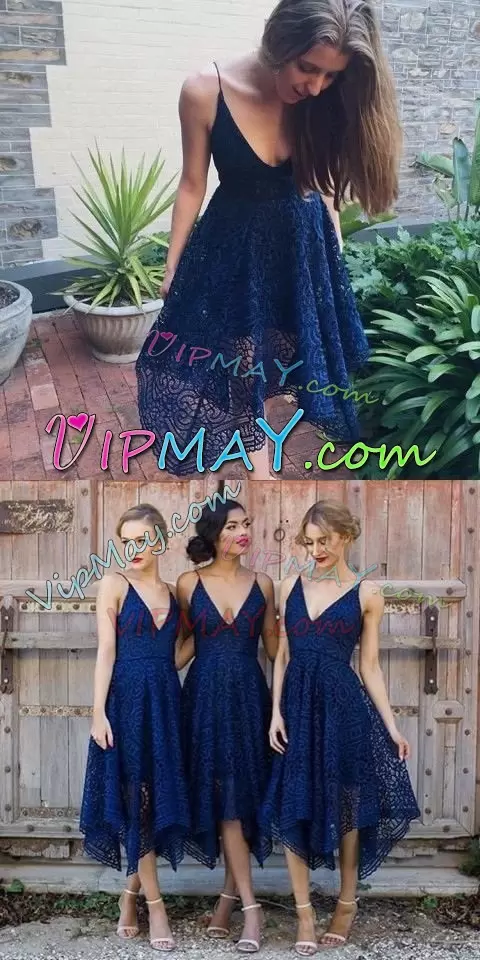 Custom Designed Pink Sleeveless Knee Length Beading and Lace Lace Up Bridesmaid Dresses Spaghetti Straps