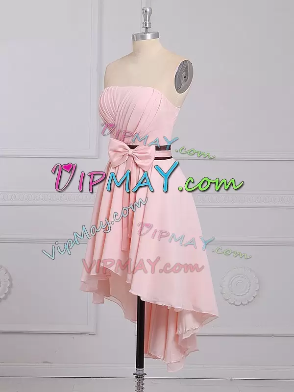 Sleeveless Strapless Ruching and Bowknot Lace Up Bridesmaid Dress