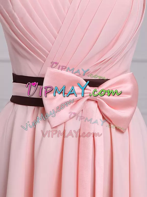 Sleeveless Strapless Ruching and Bowknot Lace Up Bridesmaid Dress