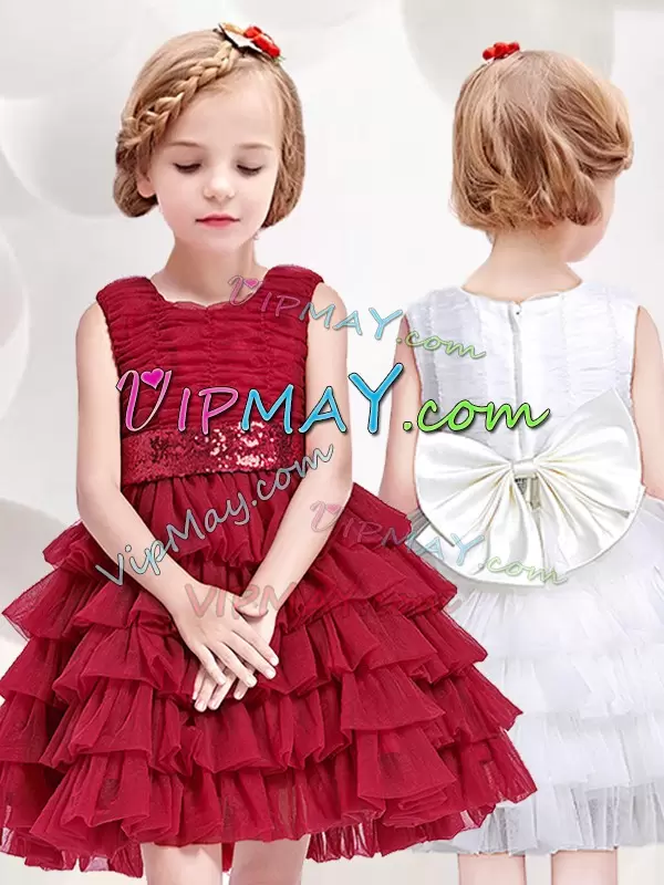 Mini Length A-line Sleeveless Red Flower Girl Dresses Zipper