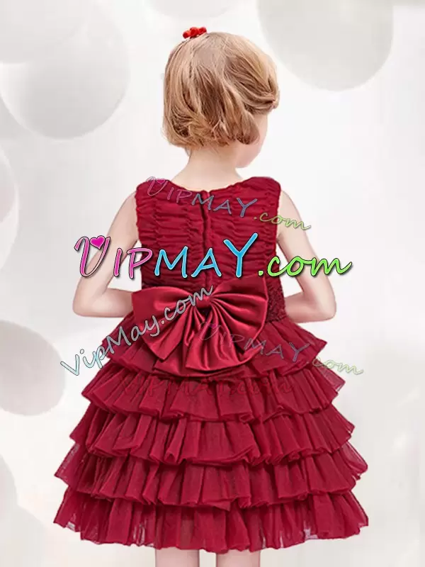 Mini Length A-line Sleeveless Red Flower Girl Dresses Zipper