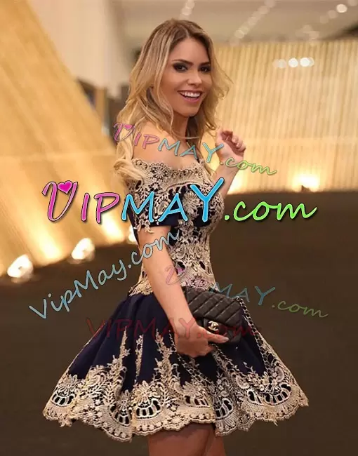 Off The Shoulder Short Sleeves Lace Up Quinceanera Court of Honor Dress Multi-color Appliques