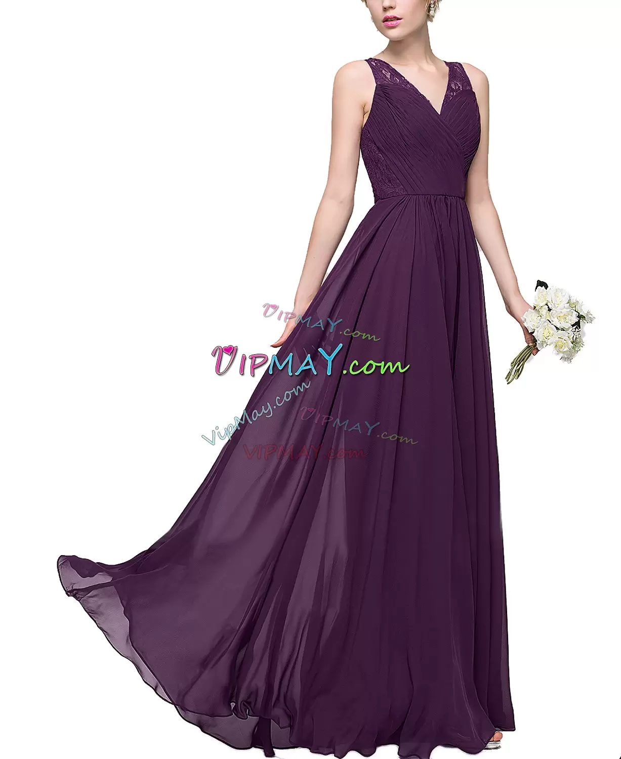 Amazing Floor Length Clasp Handle Wedding Guest Dresses Dark Purple for Party and Wedding Party with Lace and Ruching