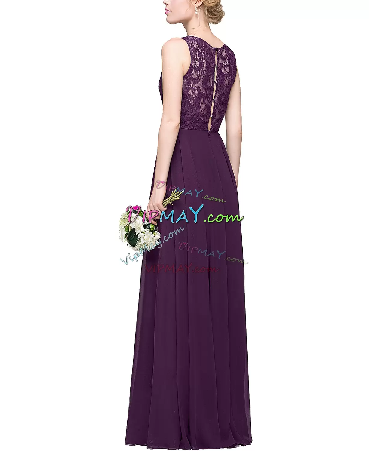 Amazing Floor Length Clasp Handle Wedding Guest Dresses Dark Purple for Party and Wedding Party with Lace and Ruching