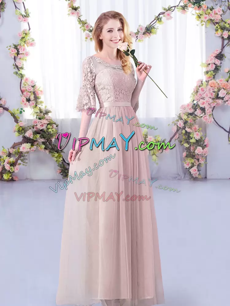 Champagne Lace and Tulle Wedding Guest Dress with Belt