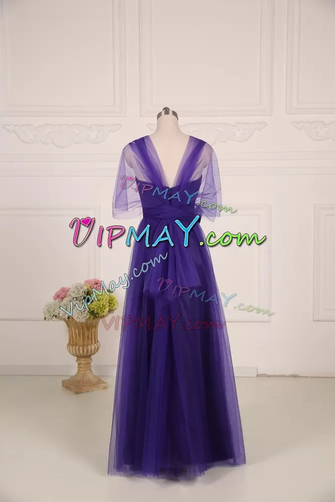 Custom Designed Floor Length Purple Bridesmaid Dresses Straps Sleeveless Zipper