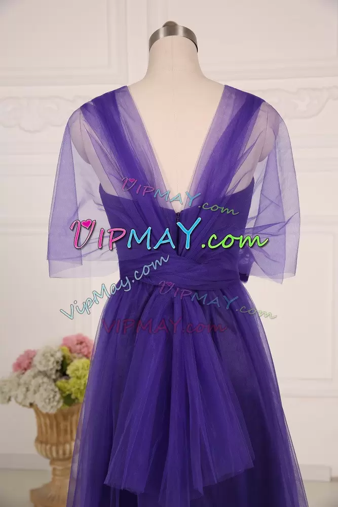 Custom Designed Floor Length Purple Bridesmaid Dresses Straps Sleeveless Zipper