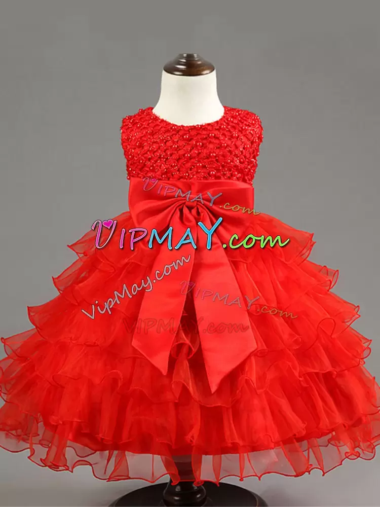 Trendy Red Sleeveless Organza Zipper Pageant Dress Toddler for Wedding Party