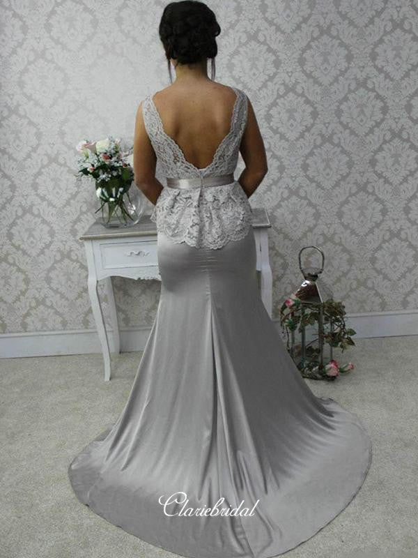 bridesmaid dress with sash belt,short train bridesmaid dress,mermaid bridesmaid dress online,bateau neckline formal dress,vintage lace bridesmaids dress,mother of the bride dress in gray or silver,