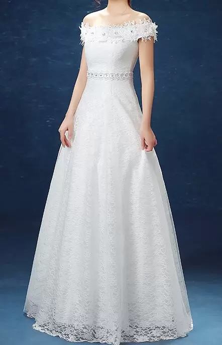 Floor Length White Wedding Dresses Lace Cap Sleeves Beading and Belt