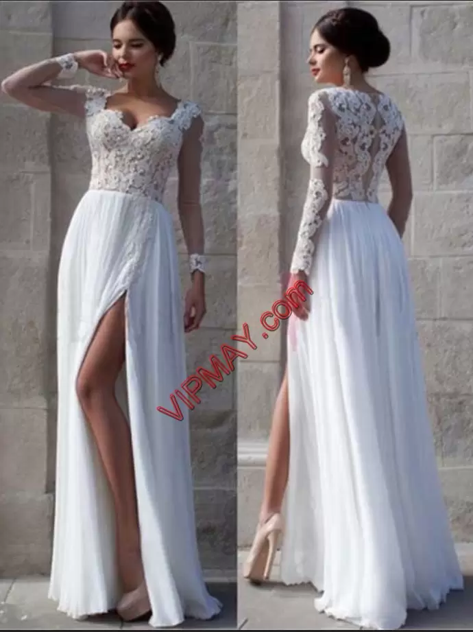 Fashion Floor Length Zipper Wedding Dress White for Prom and Party and Beach and Wedding Party with Beading and Lace