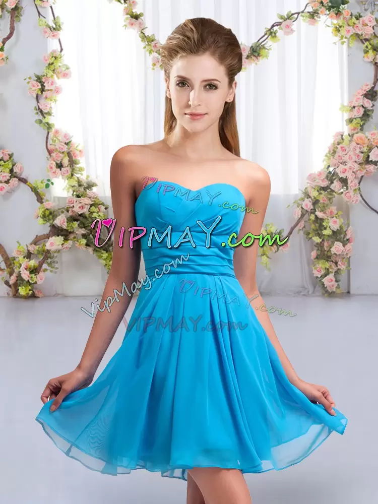 Mini Length Lace Up Wedding Guest Dresses Aqua Blue for Wedding Party with Ruching