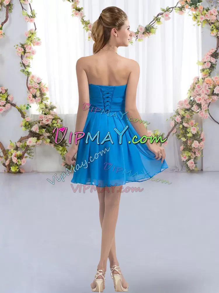 Mini Length Lace Up Wedding Guest Dresses Aqua Blue for Wedding Party with Ruching