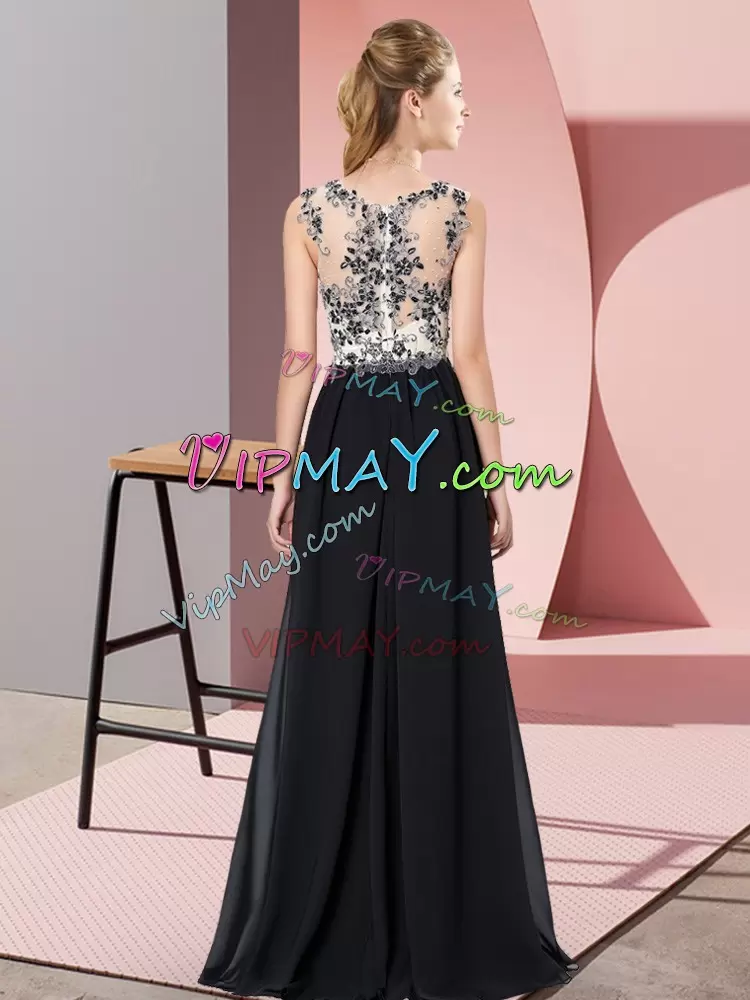 Colorful Scoop Sleeveless Zipper Wedding Guest Dresses Navy Blue Chiffon Beading and Appliques
