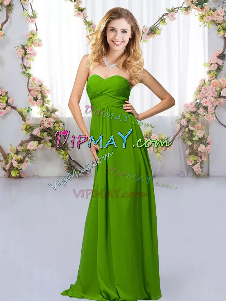 Sweet Sweetheart Sleeveless Criss Cross Bridesmaid Gown Green Chiffon Beading