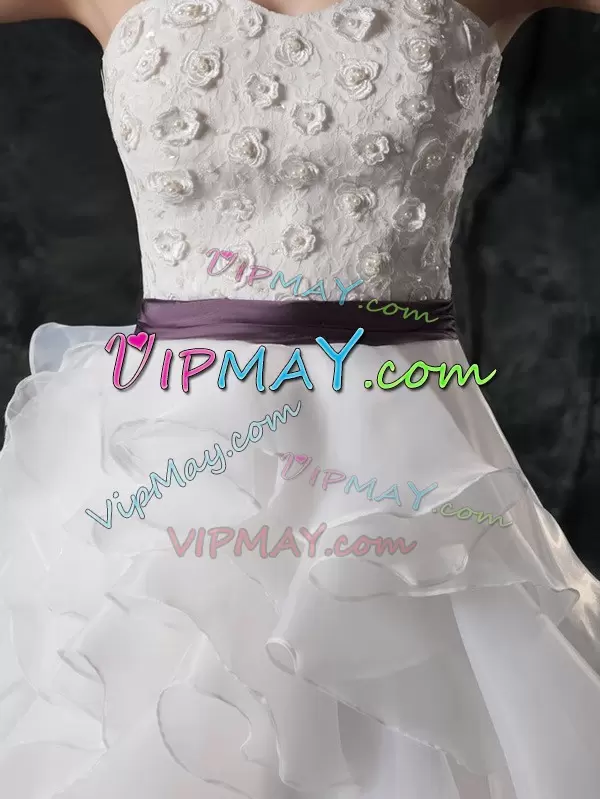 Perfect White Wedding Gown Organza Brush Train Sleeveless Ruffled Layers