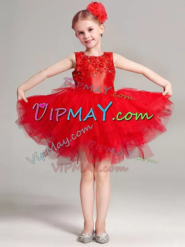 Appliques and Ruffles Toddler Flower Girl Dress Red Zipper Sleeveless Mini Length