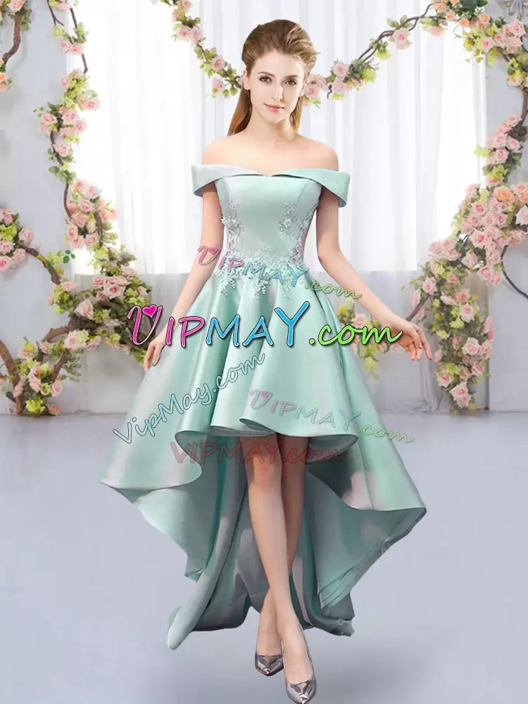 Customized Appliques Quinceanera Dama Dress Apple Green Lace Up Sleeveless High Low