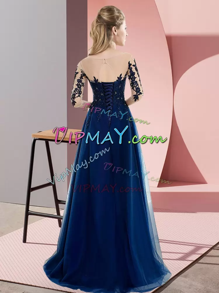 Unique Beading and Lace Wedding Guest Dresses Peacock Green Lace Up Half Sleeves Floor Length