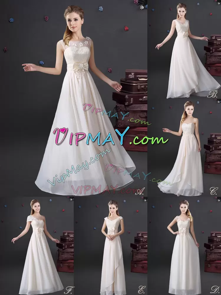 Best White V-neck Zipper Lace and Appliques and Bowknot Wedding Party Dress Sleeveless