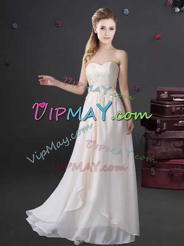 Best White V-neck Zipper Lace and Appliques and Bowknot Wedding Party Dress Sleeveless