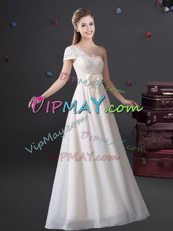 Best White V-neck Zipper Lace and Appliques and Bowknot Wedding Party Dress Sleeveless