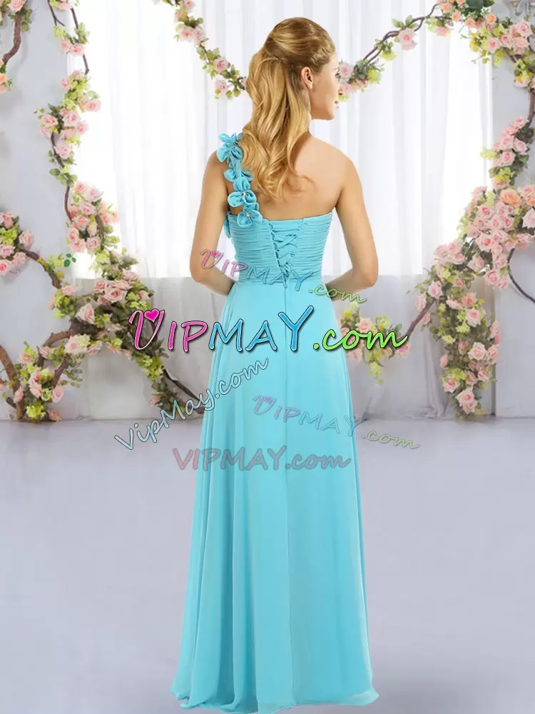 Enchanting Hand Made Flower Bridesmaids Dress Aqua Blue Lace Up Sleeveless Floor Length